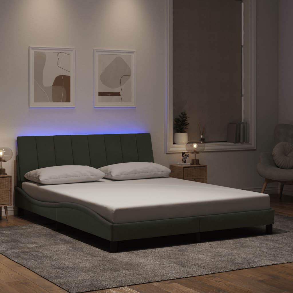 vidaXL Bed Frame with LED without Mattress Light Grey 152x203 cm Velvet