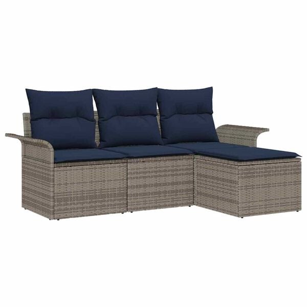 vidaXL Garden Sofa Set with Cushion 4 pcs Grey Poly rattan