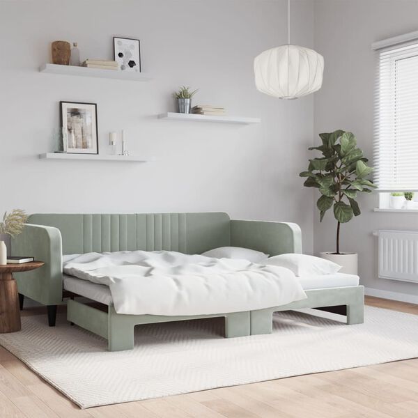vidaXL Daybed with Trundle without Mattress Light Grey 100x190 cm Velvet