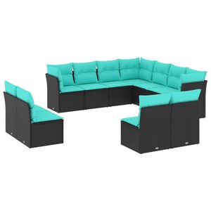 vidaXL 11 Piece Garden Sofa Set with Cushions Black Poly Rattan