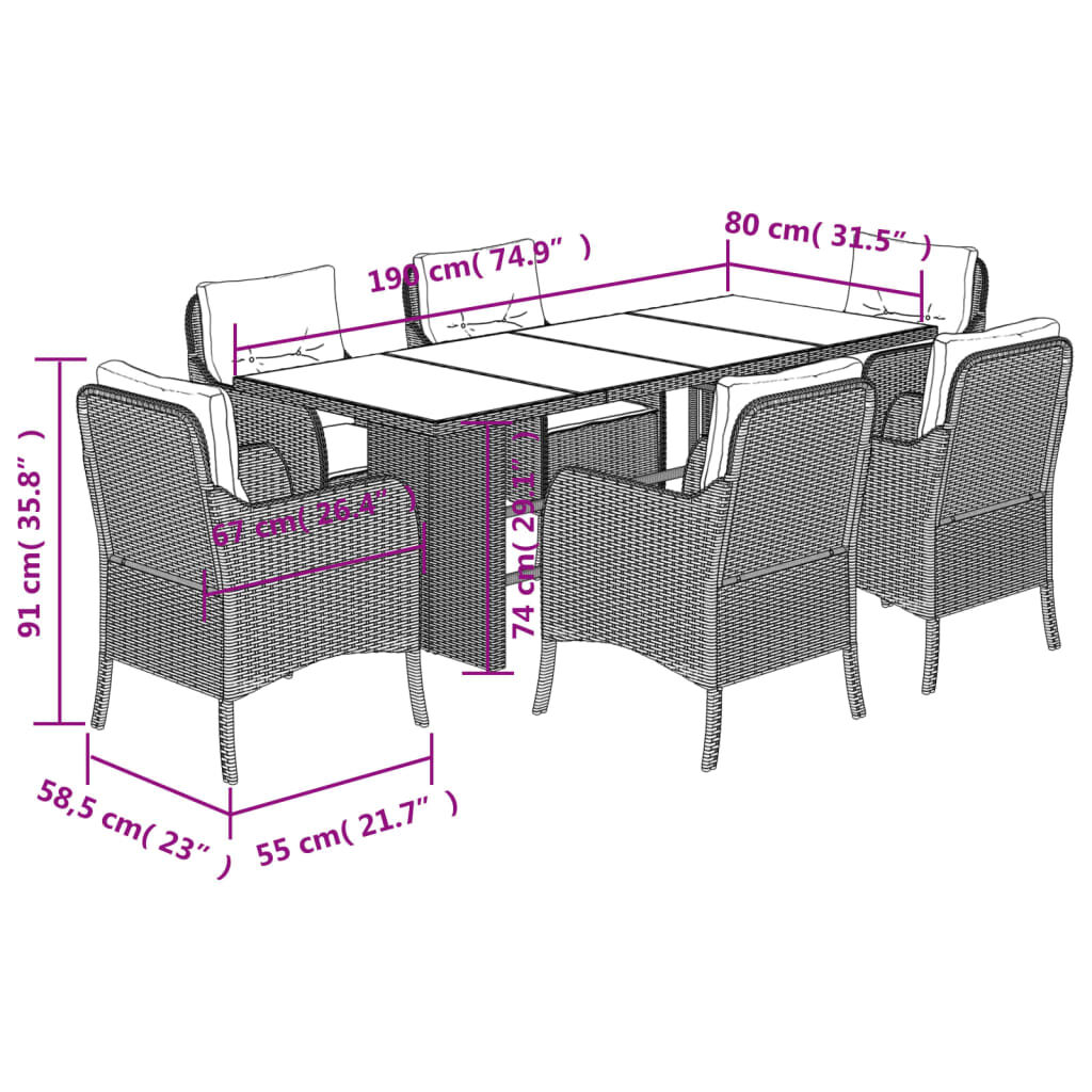 vidaXL 7 Piece Garden Dining Set with Cushions Beige Poly Rattan
