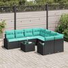 vidaXL Sofa Set with Cushion 9 pcs Black and Turquoise Poly Rattan
