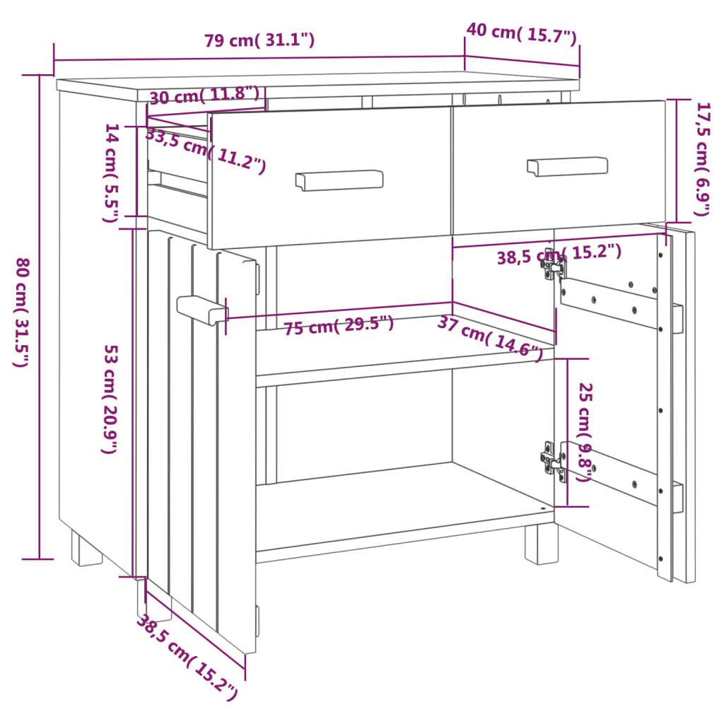 vidaXL Sideboard HAMAR White 79x40x80 cm Solid Wood Pine
