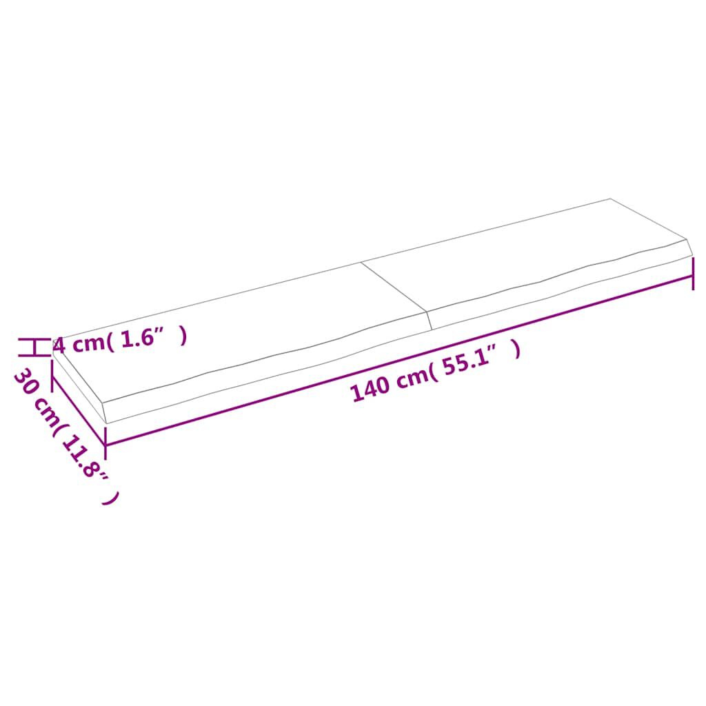 vidaXL Wall Shelf Light Brown 140x30x(2-4) cm Treated Solid Wood Oak