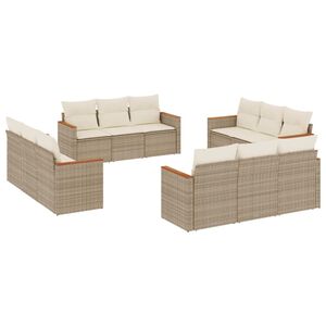 vidaXL 12 Piece Garden Sofa Set with Cushions Beige Poly Rattan