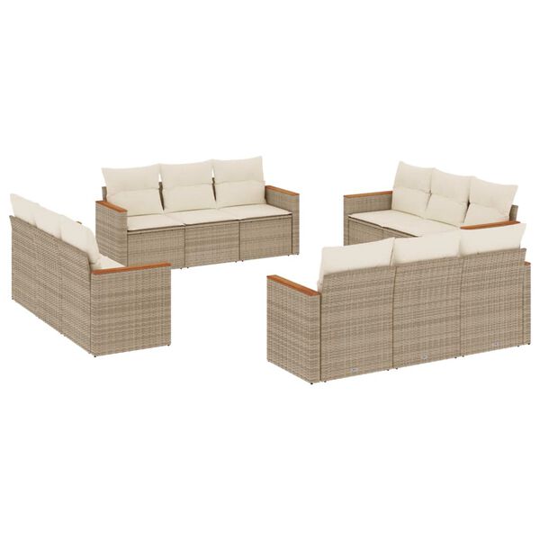 vidaXL 12 Piece Garden Sofa Set with Cushions Beige Poly Rattan