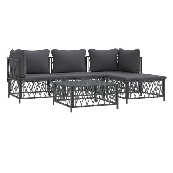 vidaXL 5 Piece Garden Lounge Set with Cushions Anthracite Steel