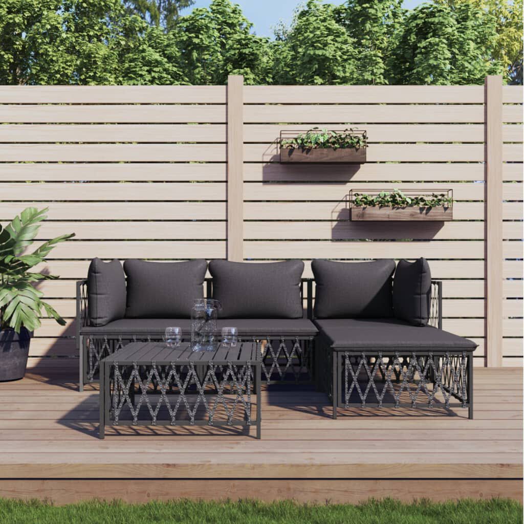 vidaXL 5 Piece Garden Lounge Set with Cushions Anthracite Steel