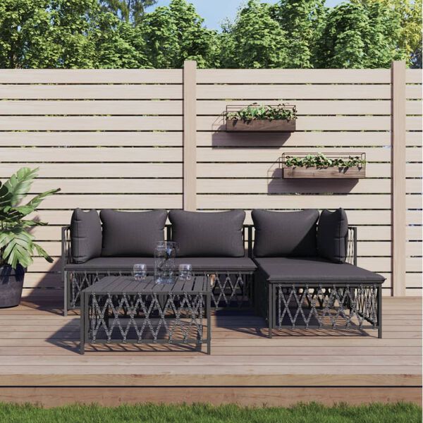 vidaXL 5 Piece Garden Lounge Set with Cushions Anthracite Steel