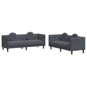 vidaXL 2 Piece Sofa Set with Pillows Dark Grey Velvet
