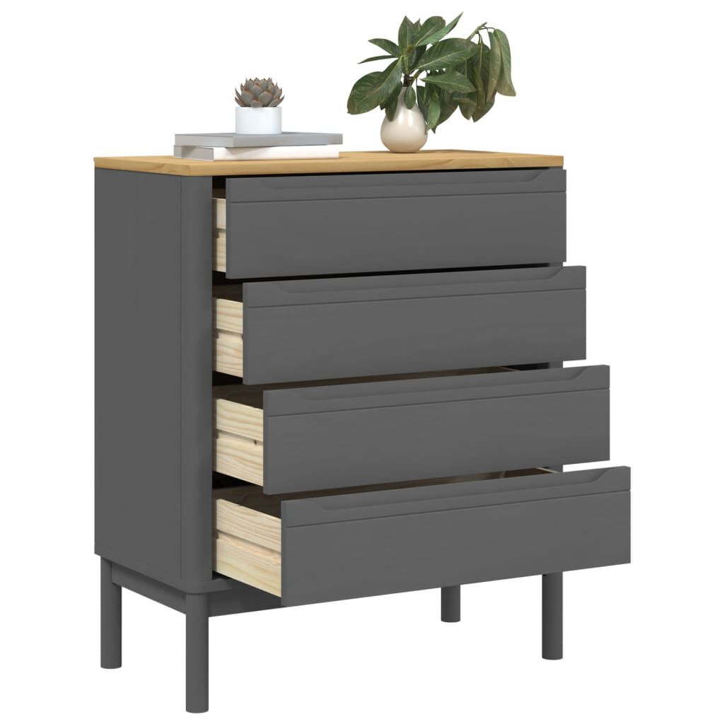 vidaXL Chest of Drawers FLORO Grey cm Solid Wood Pine