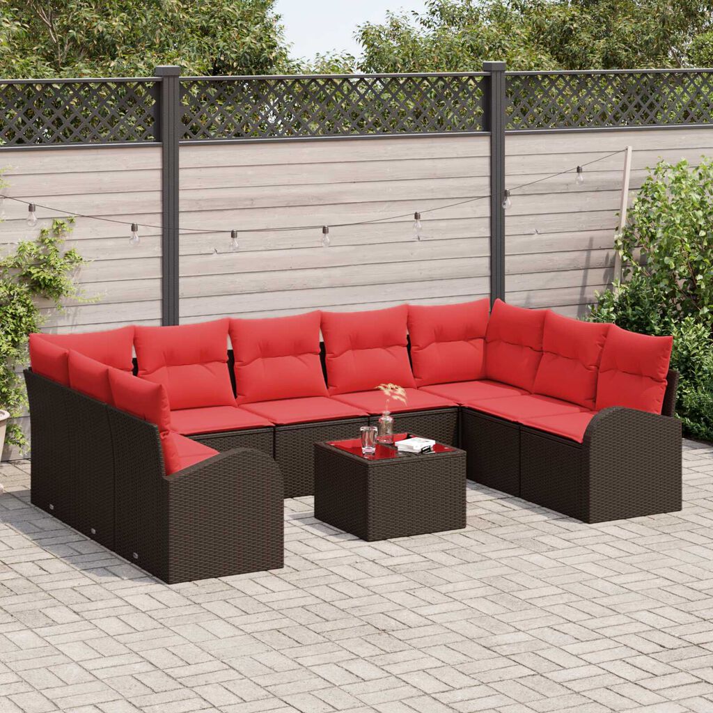 vidaXL 10 Piece Garden Sofa Set with Cushions Brown Poly Rattan