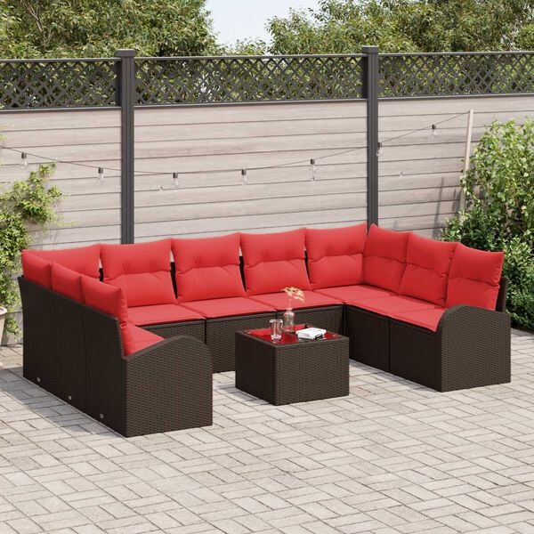 vidaXL 10 Piece Garden Sofa Set with Cushions Brown Poly Rattan