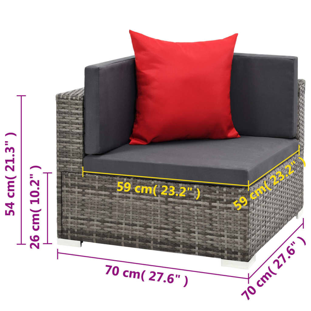 vidaXL 7 Piece Garden Lounge Set with Cushions Poly Rattan grey