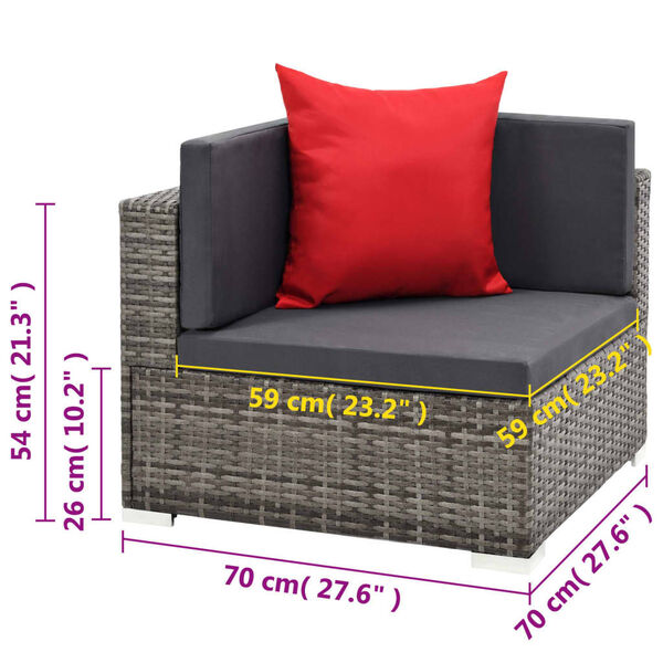 vidaXL 7 Piece Garden Lounge Set with Cushions Poly Rattan grey