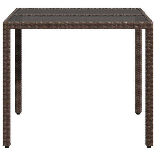 vidaXL Garden Table with Glass Top Brown 90x90x75 cm Poly Rattan