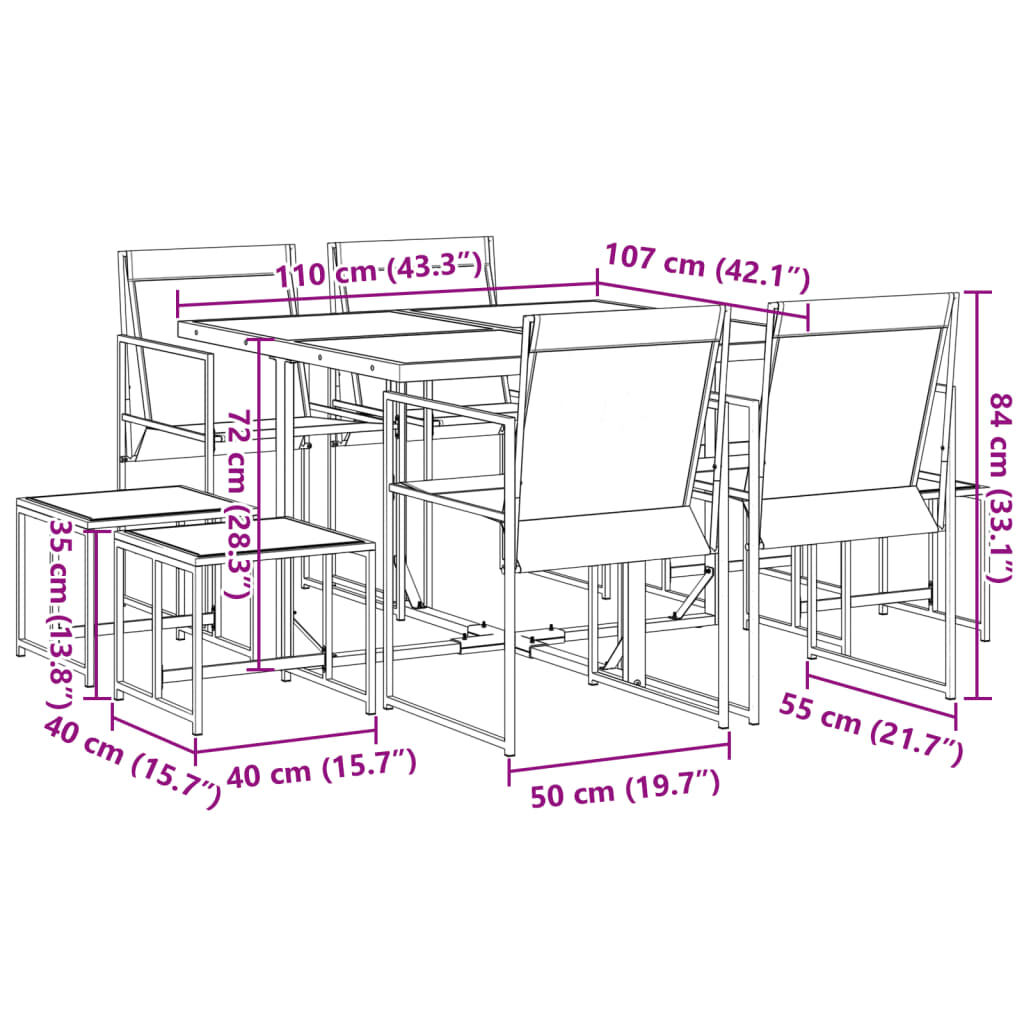 vidaXL 9 Piece Garden Dining Set Black Textilene
