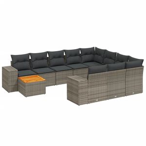 vidaXL 11 Piece Garden Sofa Set with Cushions Grey Poly Rattan