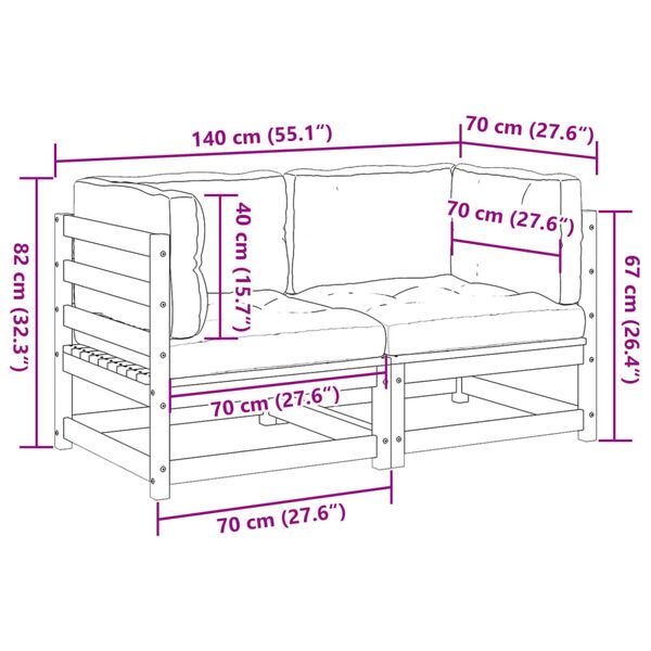 vidaXL 2 Piece Garden Sofa Set with Cushions Solid Wood Pine