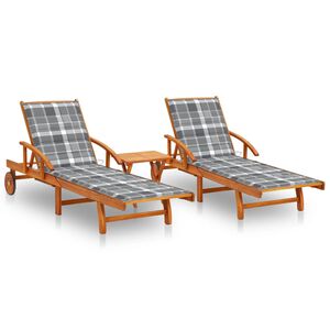 vidaXL Sun Loungers 2 pcs with Table and Cushions Solid Acacia Wood
