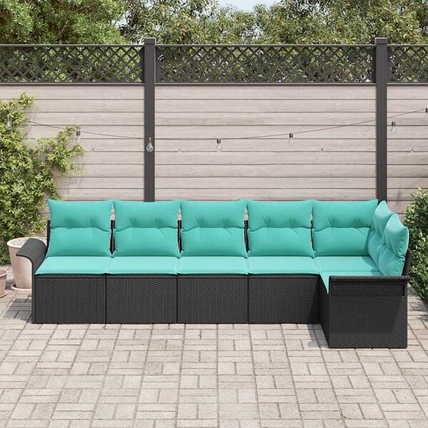 vidaXL Garden Sofa Set with Cushion 6 pcs Black Poly Rattan