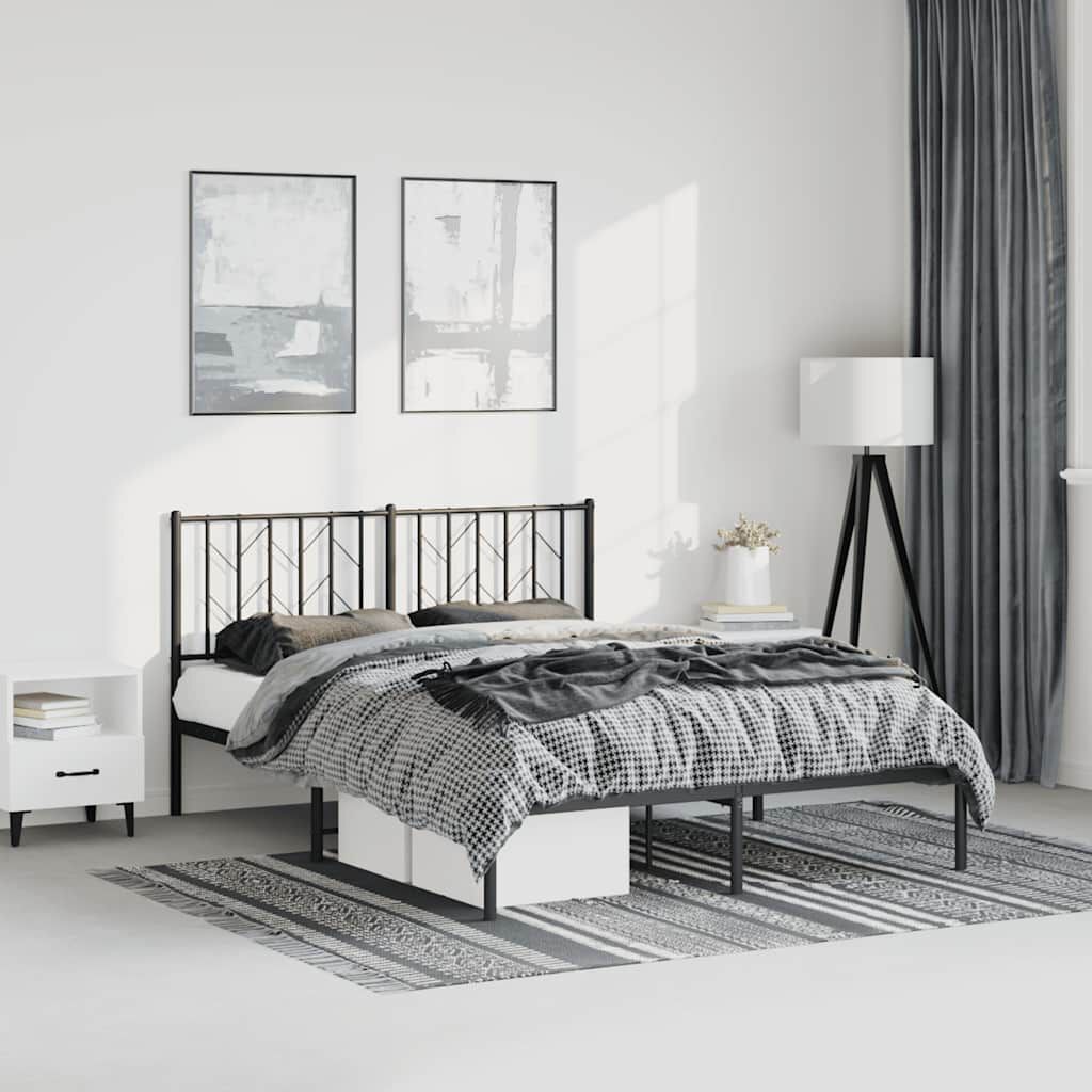 vidaXL Metal Bed Frame without Mattress with Headboard Black 150x200cm