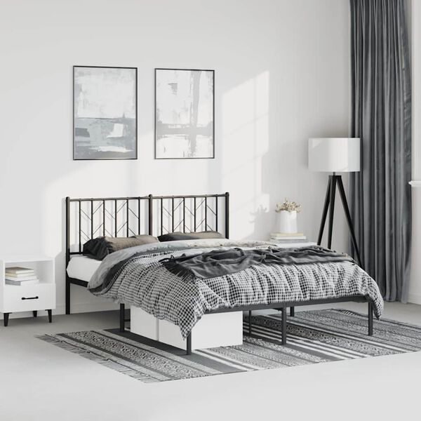 vidaXL Metal Bed Frame without Mattress with Headboard Black 150x200cm