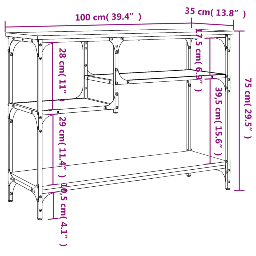 vidaXL Console Table with Shelves Smoked Oak 100x35x75 cm