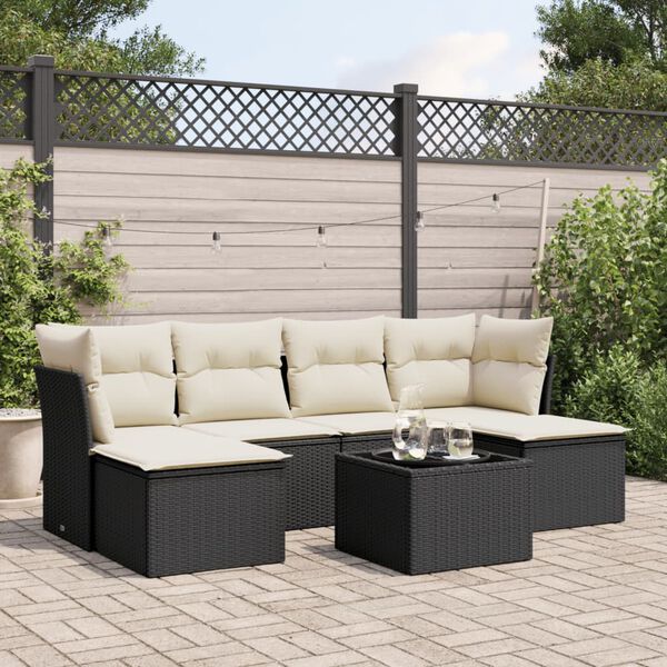 vidaXL 7 Piece Garden Sofa Set with Cushions Black Poly Rattan