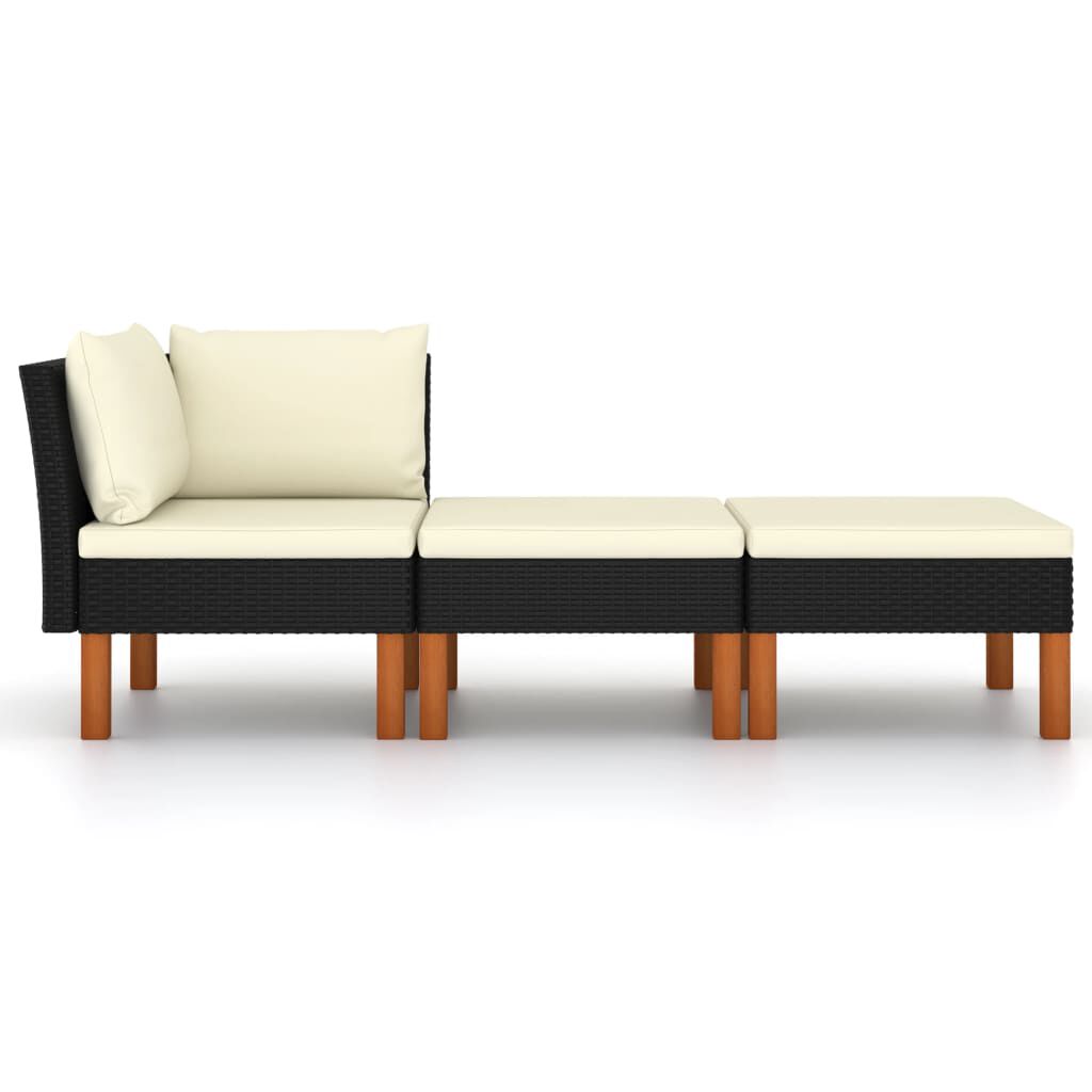 vidaXL 3 Piece Garden Lounge Set Poly Rattan and Solid Eucalyptus Wood