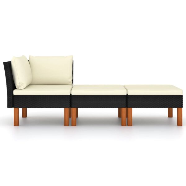 vidaXL 3 Piece Garden Lounge Set Poly Rattan and Solid Eucalyptus Wood