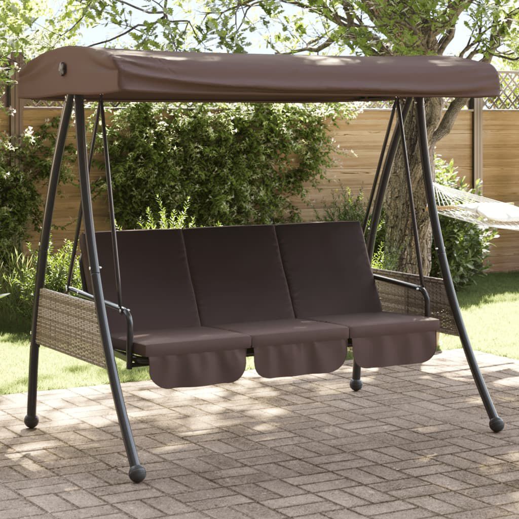 vidaXL Garden Swing Bench with Adjustable Canopy Coffee Brown Steel