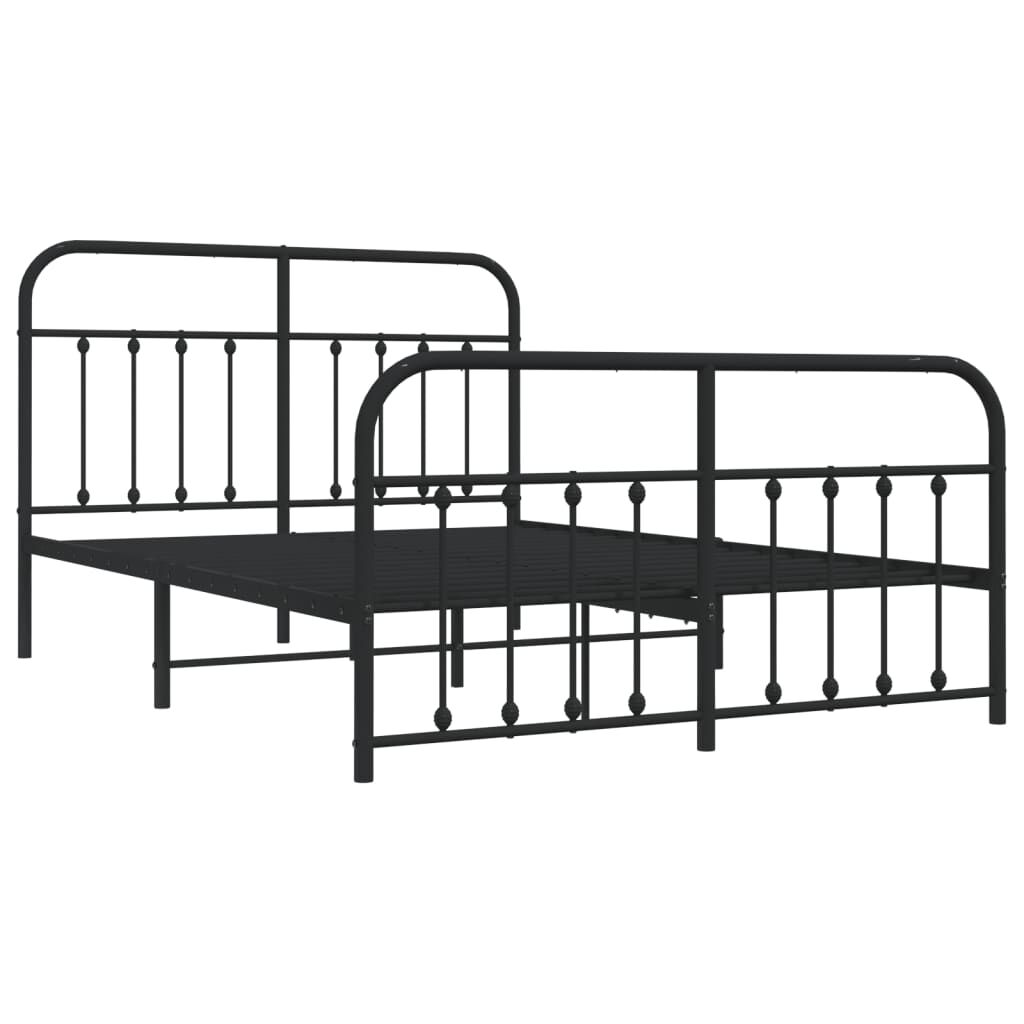 vidaXL Metal Bed Frame without Mattress with Footboard Black 135x190cm