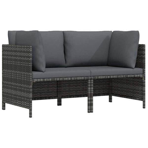 vidaXL 2-Seater Garden Sofa with Cushions Grey Poly Rattan