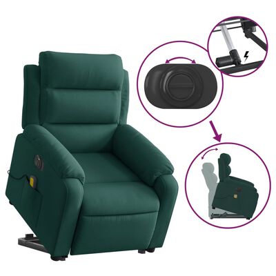 vidaXL Electric Stand up Massage Recliner Chair Dark Green Velvet