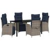 vidaXL Garden Dining Set with Cushion 5 pcs Grey and Black Rattan