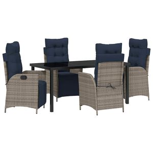 vidaXL Garden Dining Set with Cushion 5 pcs Grey and Black Rattan