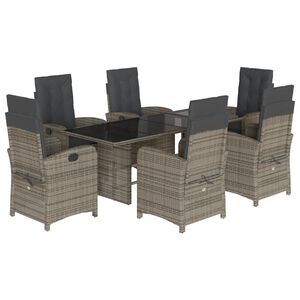 vidaXL 7 Piece Garden Dining Set with Cushions Grey Poly Rattan