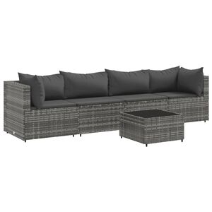 vidaXL 5 Piece Garden Lounge Set with Cushions Grey Poly Rattan