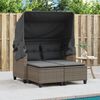 vidaXL Garden Sofa 2-Seater with Canopy and Stools Grey Poly Rattan