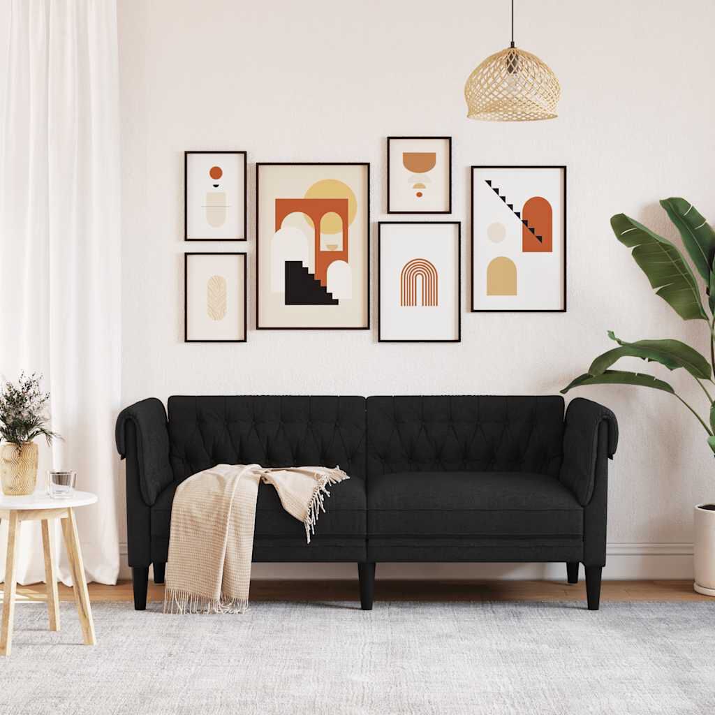 vidaXL Chesterfield Sofa 2-Seater Black Fabric