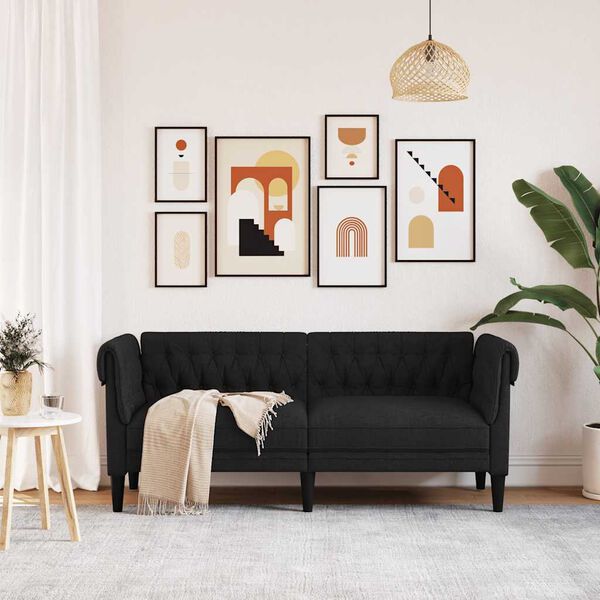 vidaXL Chesterfield Sofa 2-Seater Black Fabric