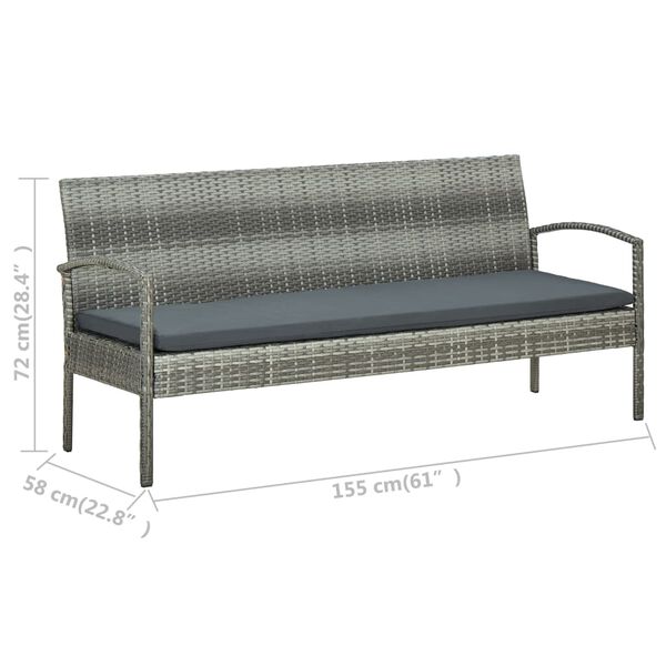 vidaXL 5 Piece Garden Lounge Set with Cushions Poly Rattan Grey