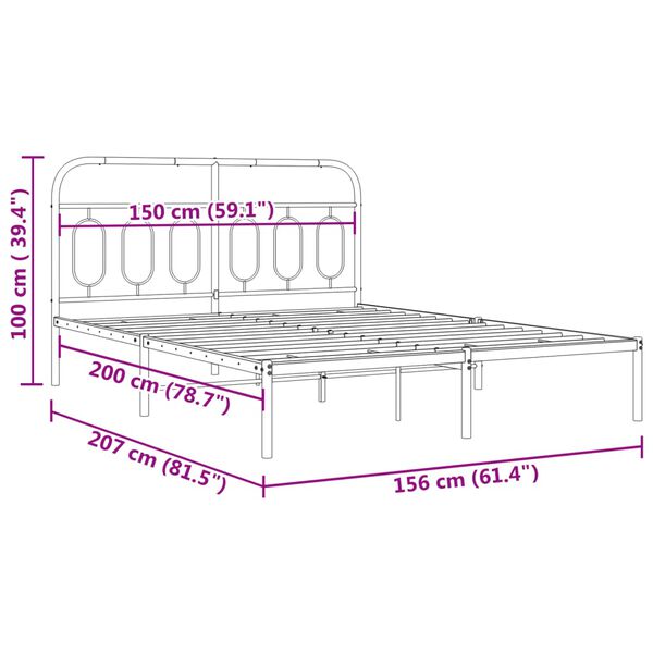 vidaXL Metal Bed Frame without Mattress with Headboard Black 150x200cm