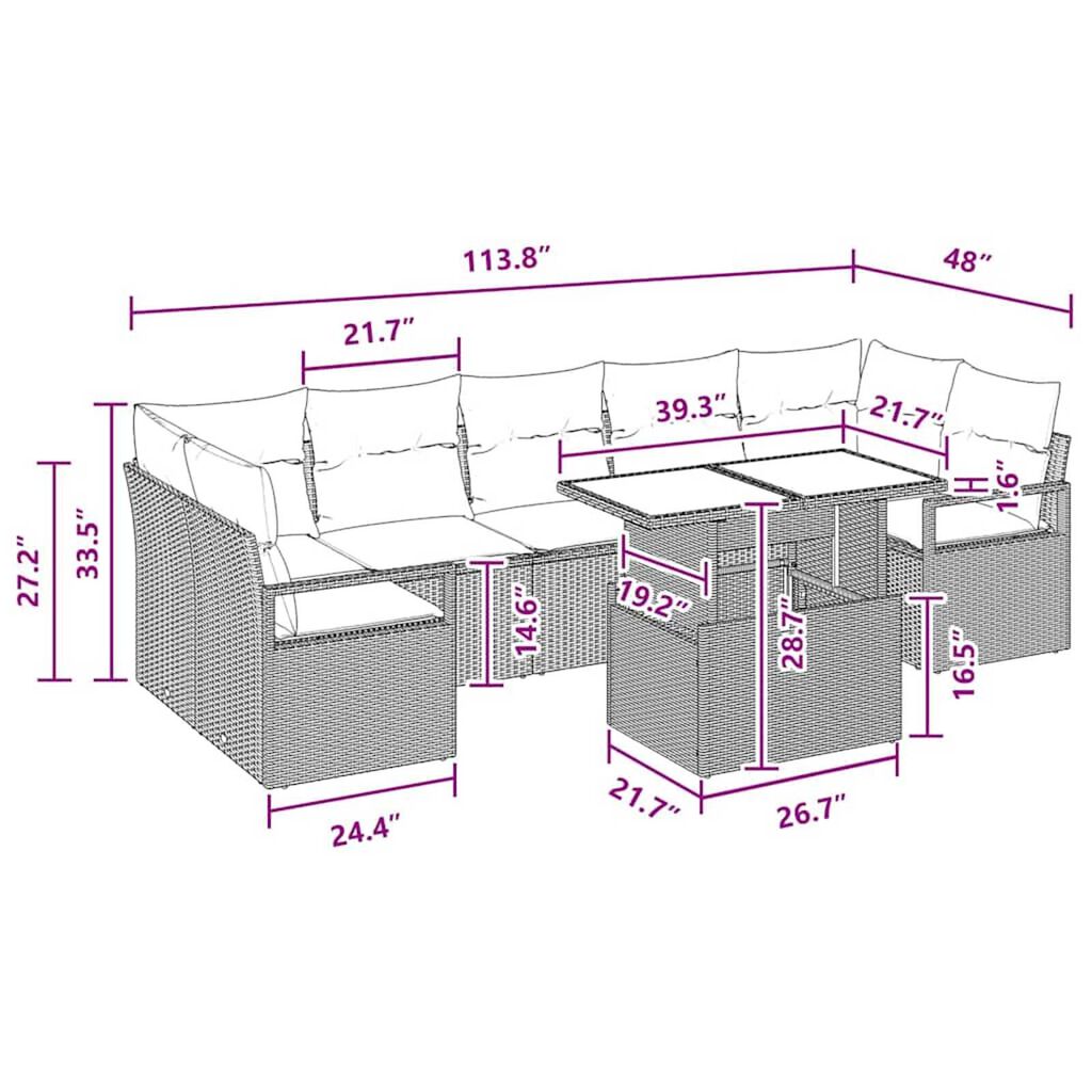 vidaXL Garden Sofa Set 8 pcs Grey and navy blue 100 x 55 x 73 cm