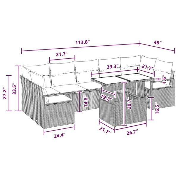 vidaXL Garden Sofa Set 8 pcs Grey and navy blue 100 x 55 x 73 cm
