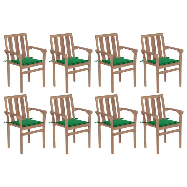 vidaXL Stackable Garden Chairs with Cushions 8 pcs Solid Teak Wood