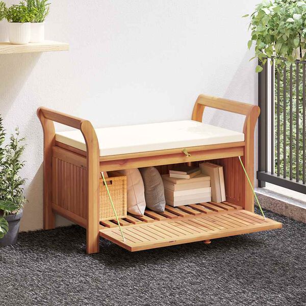 vidaXL Garden Storage Bench with Cushion 91 cm Solid Wood Acacia
