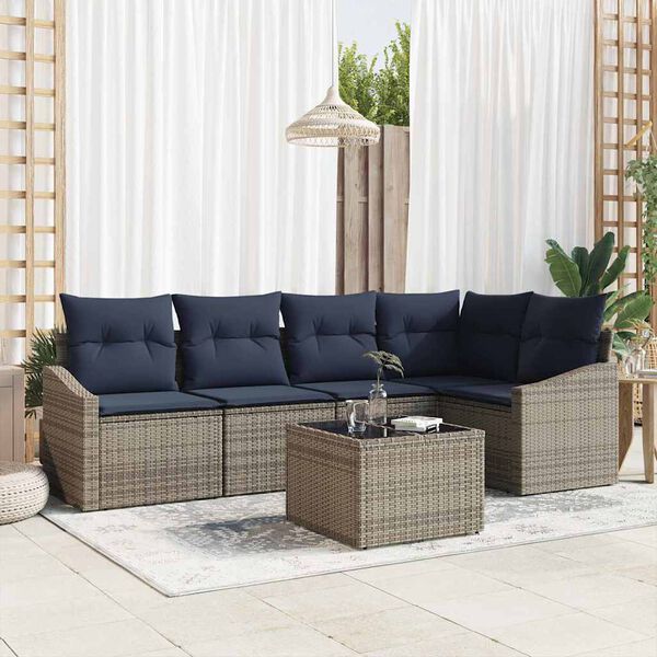 vidaXL Sofa Set with Cushion 6 pcs Grey Poly Rattan