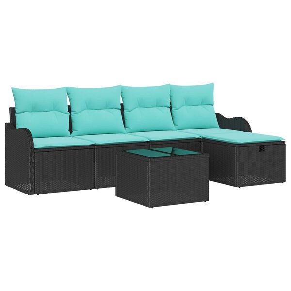 vidaXL 6 Piece Garden Sofa Set with Cushions Black Poly Rattan